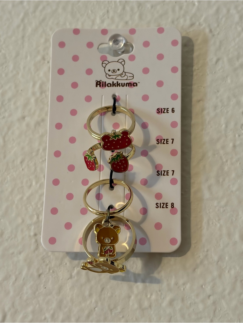 Hot Topic Gold Tone Rilakkuma Strawberry Charm Ring Set